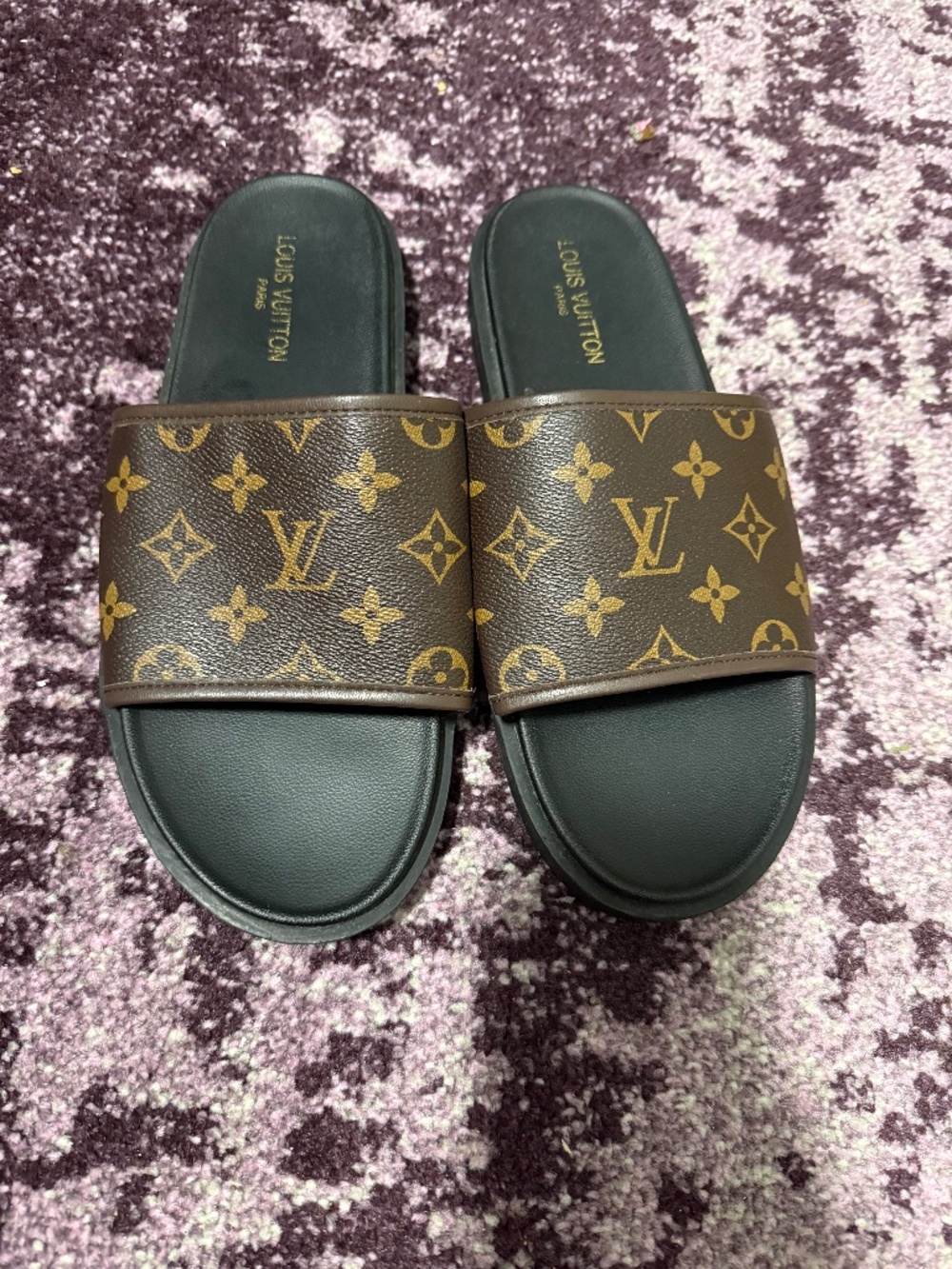 Louis Vuitton Waterfront Monogram Mule Slides Brown Black